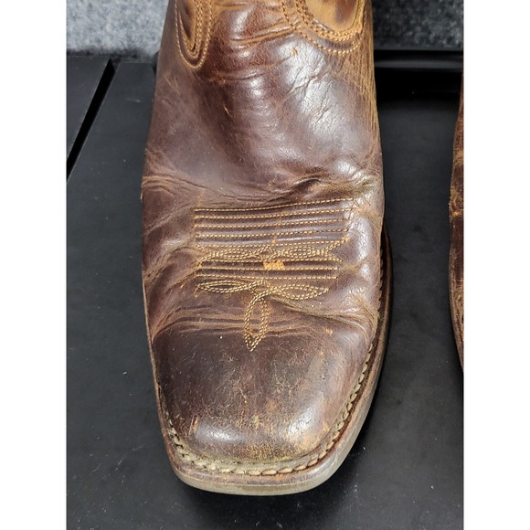 Ariat Western Cowboy Boots Distressed Leather Square‎ Toe Pull On Mens 10D Brown - Picture 7 of 8